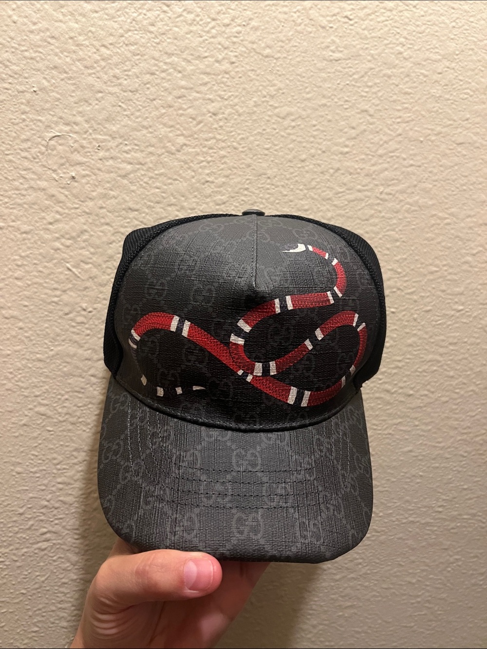 Gucci Black Cap with Red and White Snake Motif